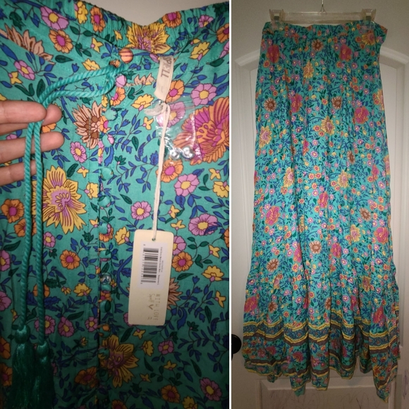 New spell original drop folk town maxi skirt turquoise L folktown NWT teal og - Picture 11 of 16